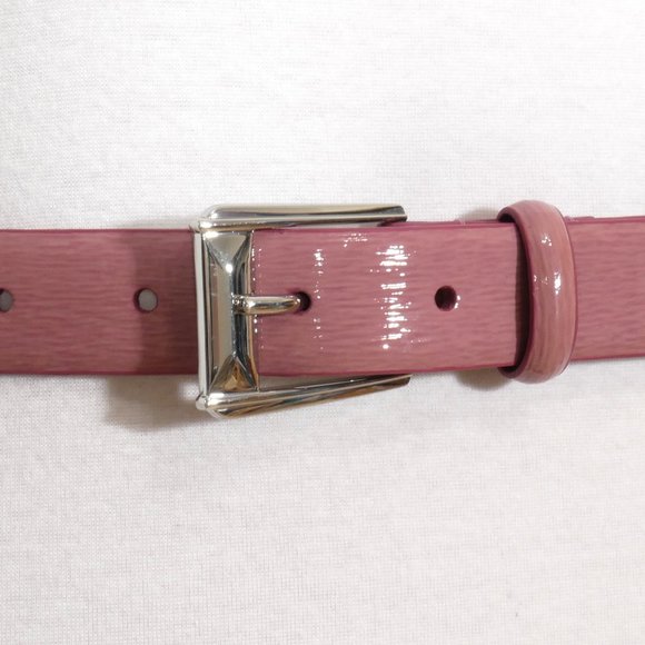RALPH LAUREN Rose Purple Patent Saffiano Leather Silver Buckle Logo Belt M main image 5